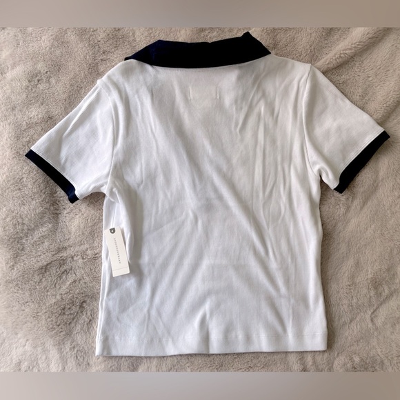 NWT Anthropologie Maeve Colorblock Ribbed Polo Shirt White Black Size M - Picture 7 of 11